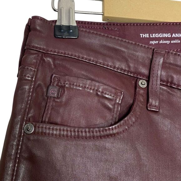 AG Adriano Goldschmied Pants Womens 27 Red Wine Legging Ankle Faux Leather NEW - Picture 7 of 13